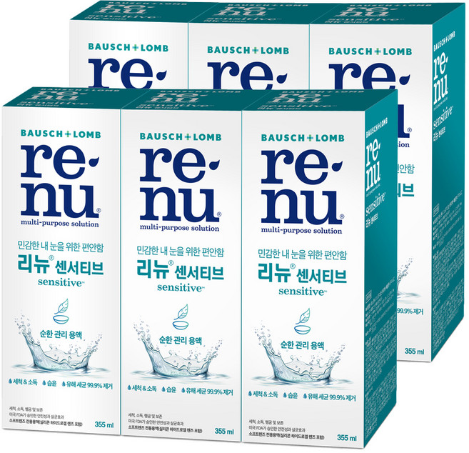 리뉴 센서티브 렌즈 세정액, 355ml, 6개