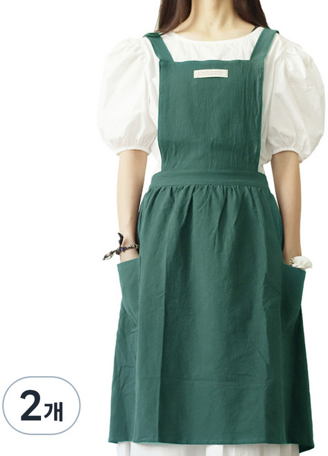 젊은이마켓 코튼 캔버스 조끼 원피스형 앞치마, 그린, 2개