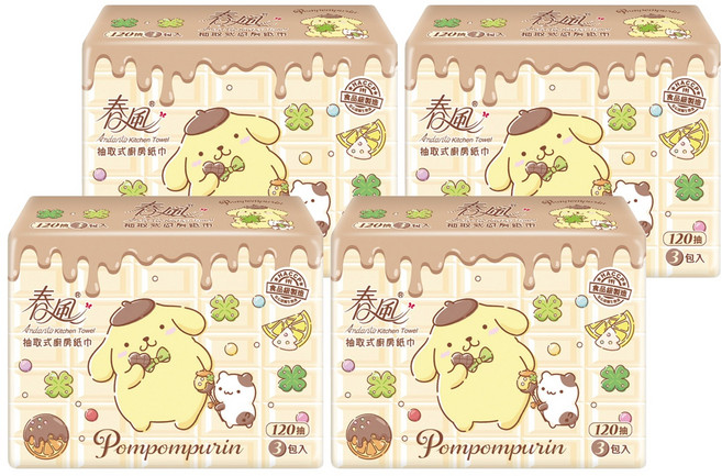 春風 布丁狗抽取式廚房紙巾 120張, 3個裝, 4組