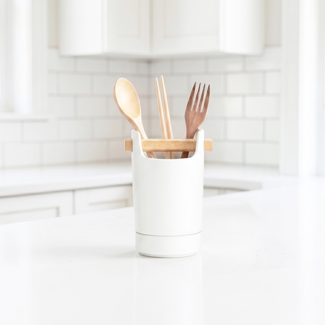 쿠지나인 물빠짐 도자기 수저통, 화이트, 1개