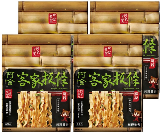 阿舍食堂 客家粄條 辣味 勁寬板條口感 蛋奶素 Q彈麵體, 475g, 4袋