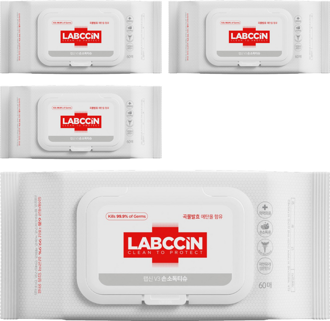 랩신 손소독 티슈 캡형, 60개입, 4개