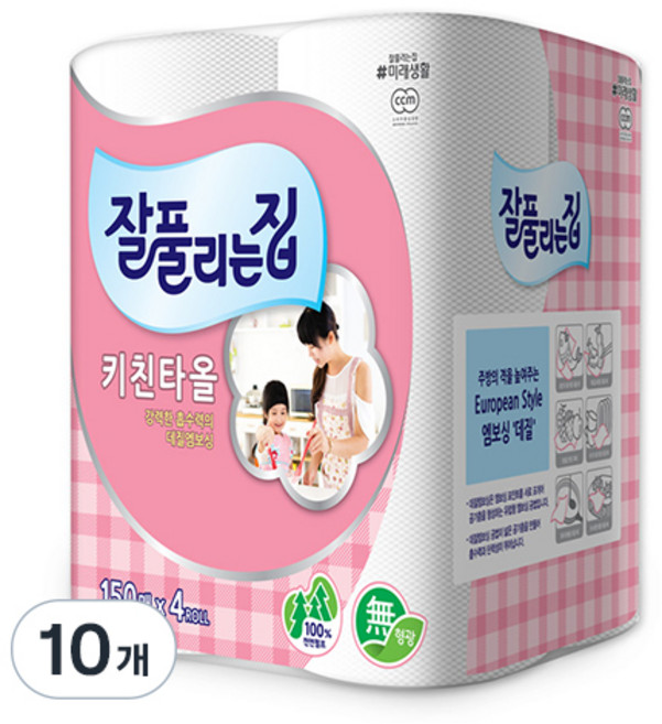 잘풀리는집 천연펄프 키친타올, 150매, 40개