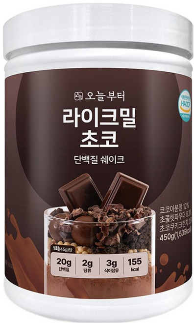 오늘부터 라이크밀 단백질 쉐이크 초코맛, 1개, 450g
