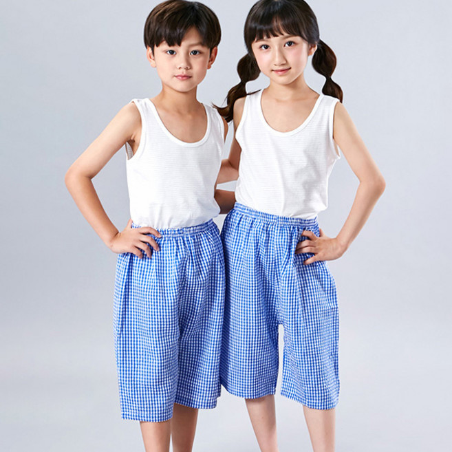 키즈라인 아동용 학생 깅엄체크 엠보 7부 파자마 바지