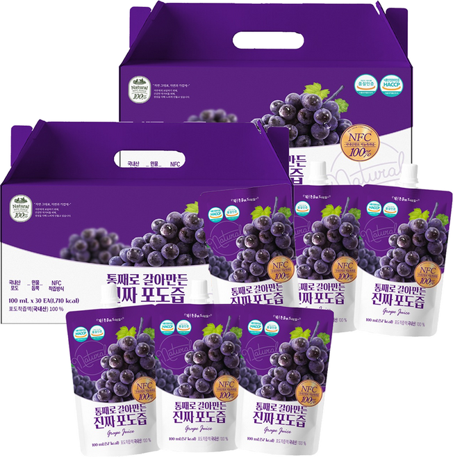 유기농마루 정품 국내산 통째로 갈아만든 진짜 포도즙, 100ml, 60개