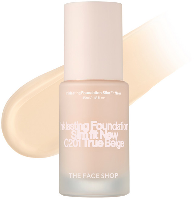 THE FACE SHOP 菲詩小舖 貼妝持久粉底液 Slim Fit New 15ml, C201 True Beige, 1瓶