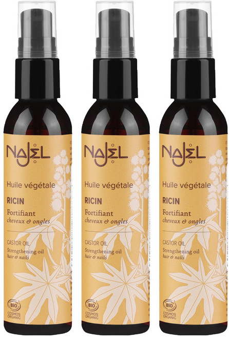 法國 NAJEL 有機蓖麻按摩護理油 手 + 頭髮 + 指甲用, 80ml, 3瓶