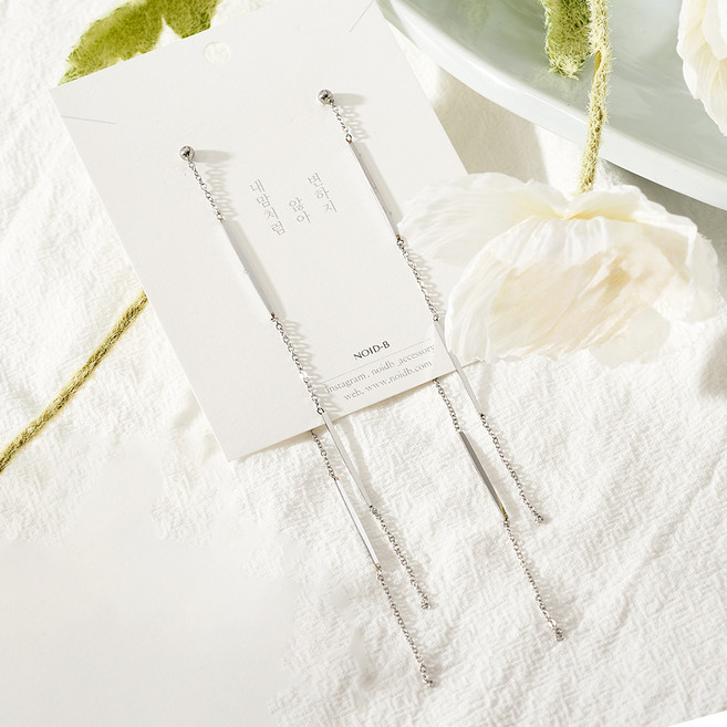 노이드비 써지컬스틸 사각체인 롱 드롭귀걸이