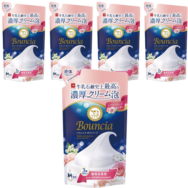 COW STYLE 牛乳石鹼 Bouncia 美肌滋潤沐浴乳補充包 愉悅花香, 360ml, 5包