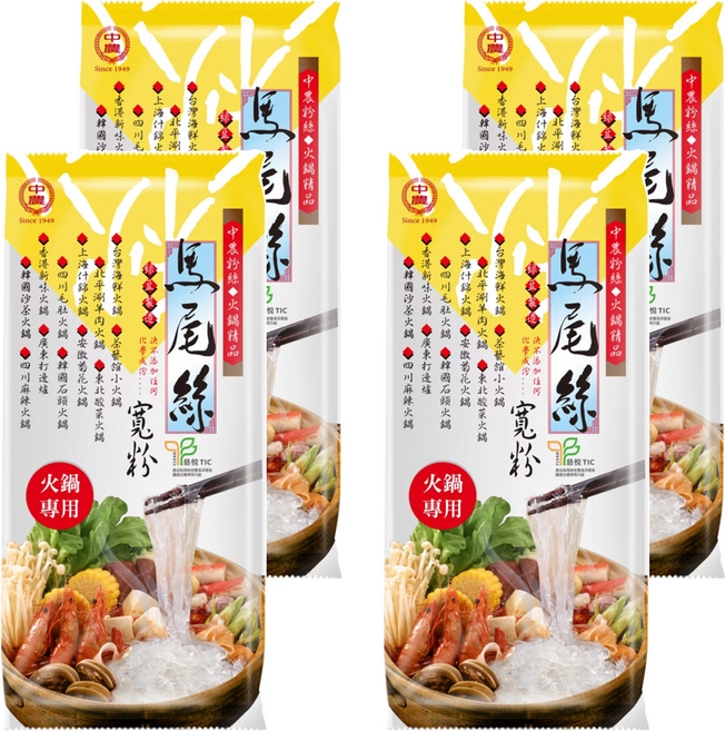 中農粉絲 馬尾絲寬粉, 200g, 4包