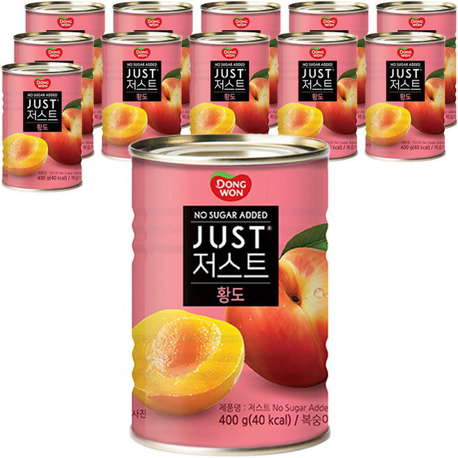 동원 JUST 노슈가 황도 2절 통조림, 400g, 12개