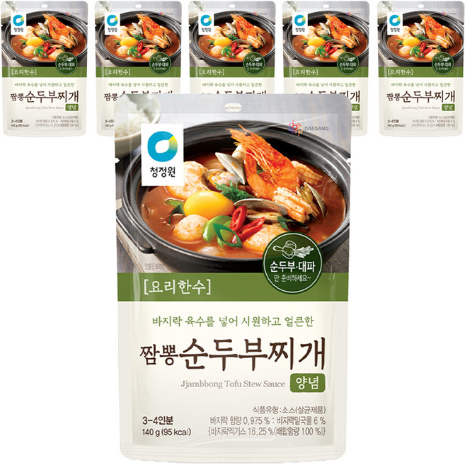 청정원 짬뽕 순두부찌개 양념, 140g, 6개