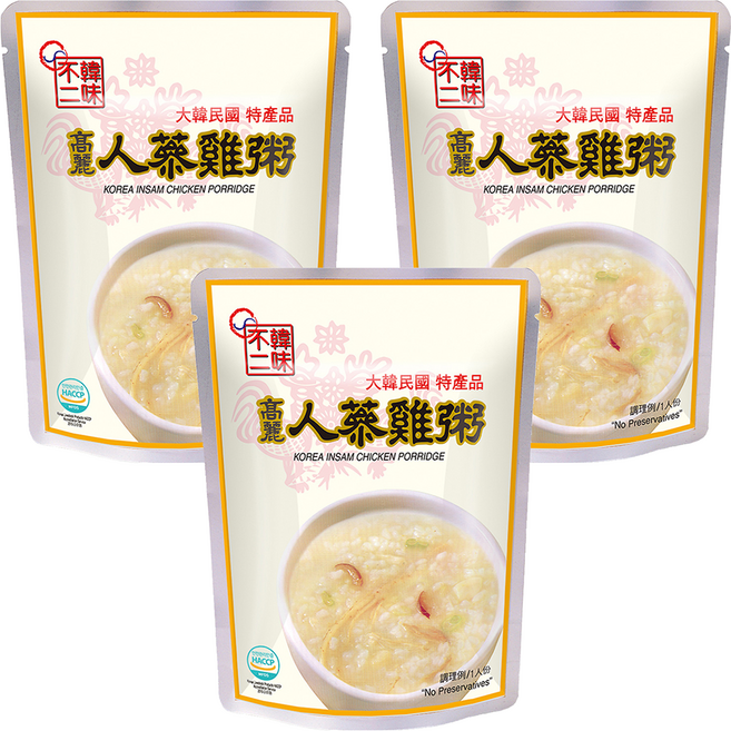 韓味不二 高麗人蔘雞粥 280g 隔水加熱即食 韓國宮廷養身美食, 3包