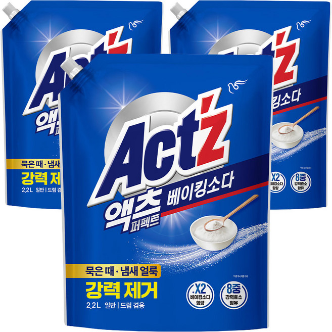 액츠 퍼펙트 베이킹소다 액상세제 리필, 2.2L, 3개