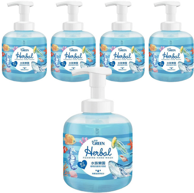 GREEN 綠的 植物抗菌潔手慕斯 水族樂園 (非常態性送造型壓頭1個), 400ml, 5瓶