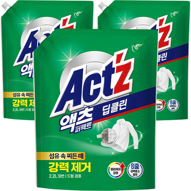액츠 퍼펙트 딥클린 액상세제 리필, 2.2L, 3개
