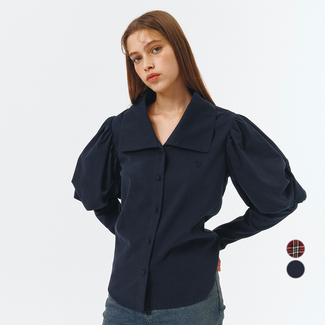 Vocavaca 女性V領蓬蓬袖棉質罩衫 VC239OBL005M