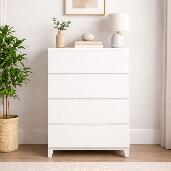 보노하우스 국내 제조 심플리 와이드 서랍장, 화이트, 4단