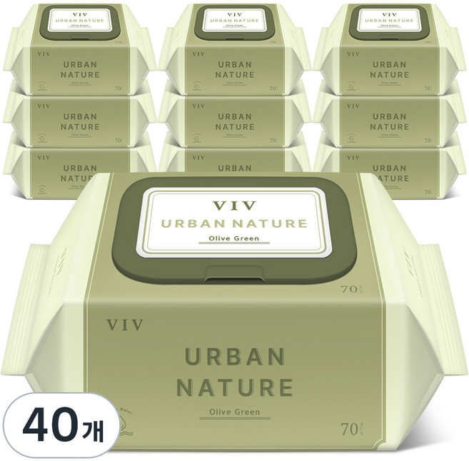 비브어반네이처 저자극 아기물티슈 캡형 올리브 그린, 75g, 70매, 40세트