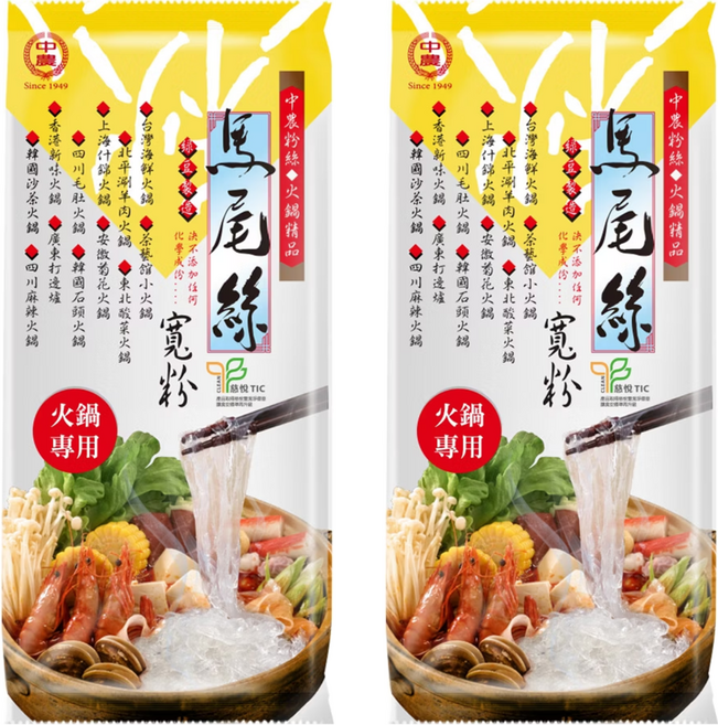 中農粉絲 馬尾絲寬粉, 200g, 2包