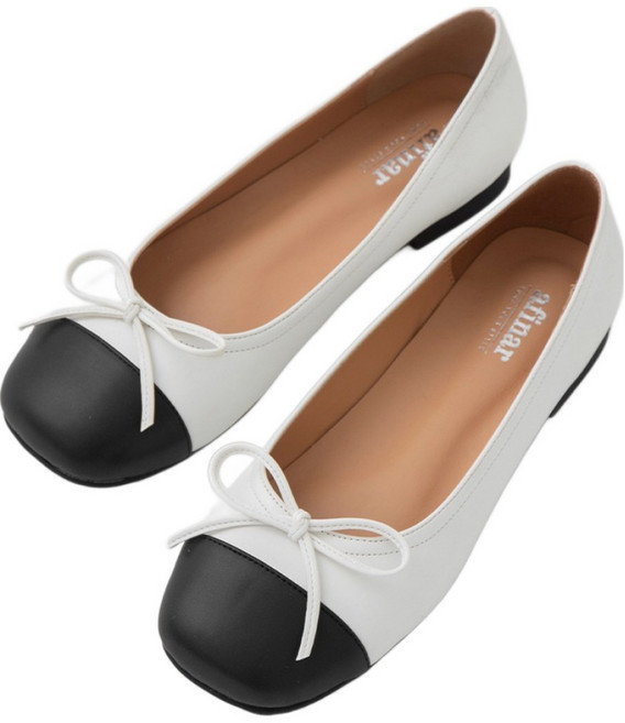 afinar 方頭雙色蝴蝶結平底鞋