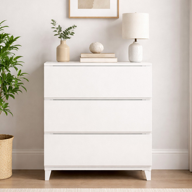 보노하우스 국내 제조 심플리 와이드 서랍장, 화이트, 3단