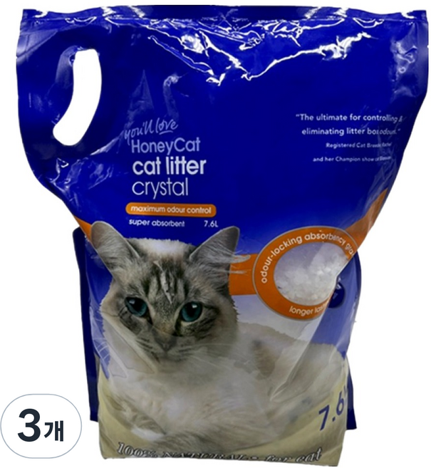 허니캣 흡수형 크리스탈 고양이 모래, 7.6L, 3개