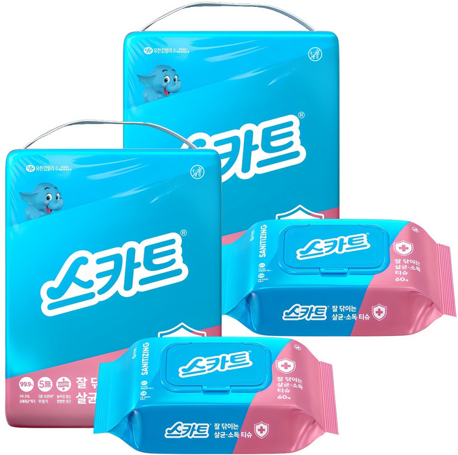 스카트 잘닦이는 살균 소독 티슈 60p, 8개