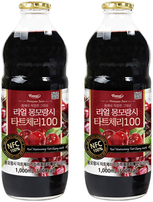 FUNEAT 100%天然蒙特羅西濃縮酸櫻桃汁, 1L, 2瓶