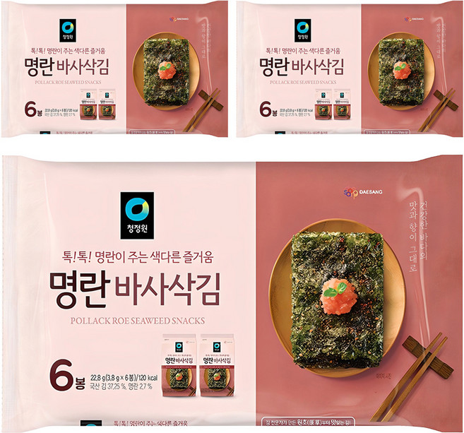 청정원 명란맛 바사삭김, 22.8g, 3개