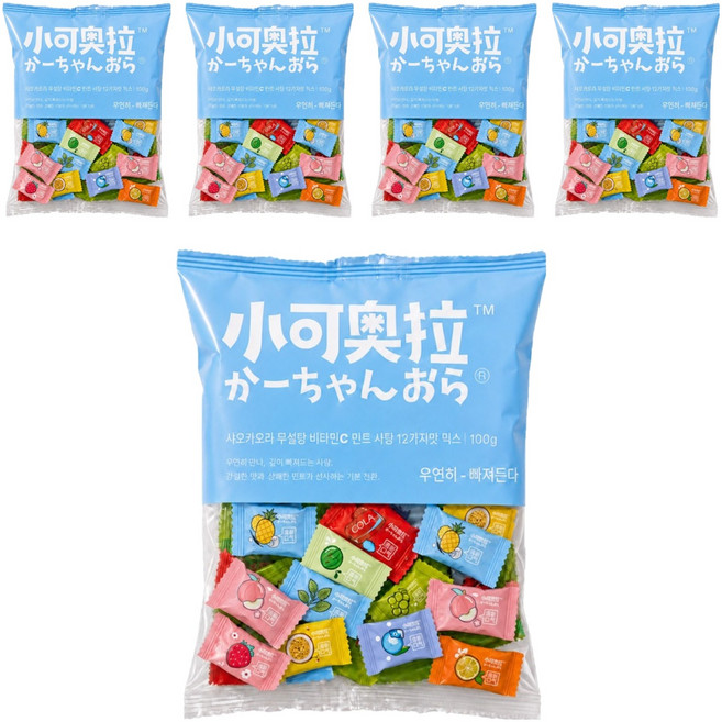 샤오커오라 민트향 비타민C 과일 12종 믹스 무설탕 사탕 캔디, 100g, 5개