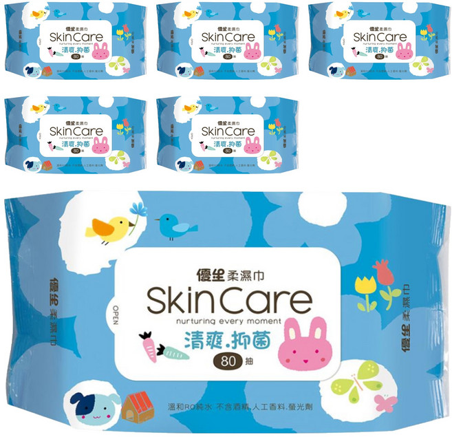 US baby 優生 柔濕巾 RO純水 不含酒精、人工香料、螢光劑 清潔抑菌 80抽, 1入, 6包