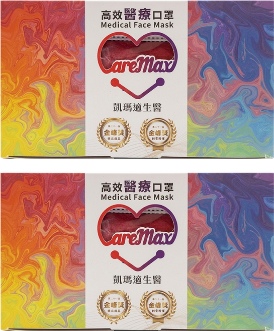 CareMax 凱瑪適 素色系列 成人醫療口罩 17.5 x 9.5cm, 石榴紅, 50片, 2盒