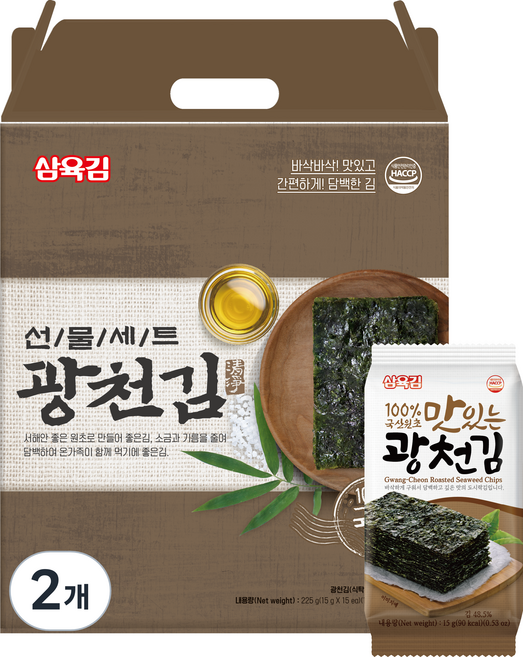삼육김 광천김 선물세트 5호 15g 15p, 225g, 2개