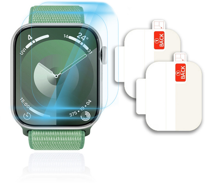 클로버에어 애플워치 블루라이트 차단 풀커버 TPU 스크래치 자가복원 고광택 전면 액정 보호필름 2p, 투명, 1세트