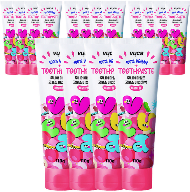 뷰카 주니어 마일드 고불소 비건 치약 복숭아향, 110g, 16개