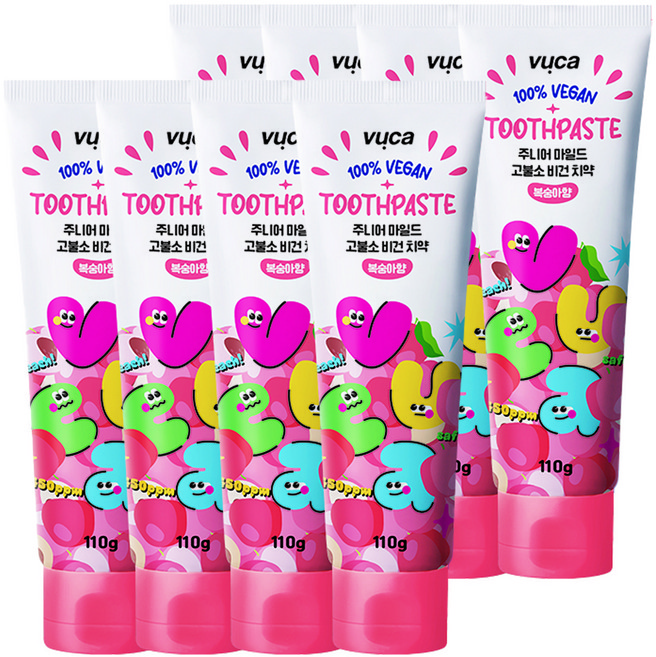 뷰카 주니어 마일드 고불소 비건 치약 복숭아향, 110g, 8개