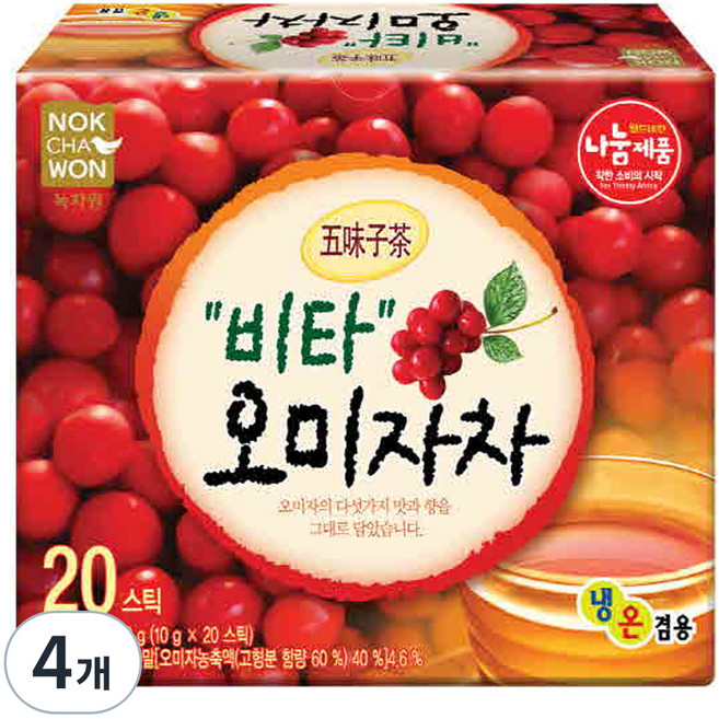 녹차원 비타오미자차, 10g, 20개입, 4개