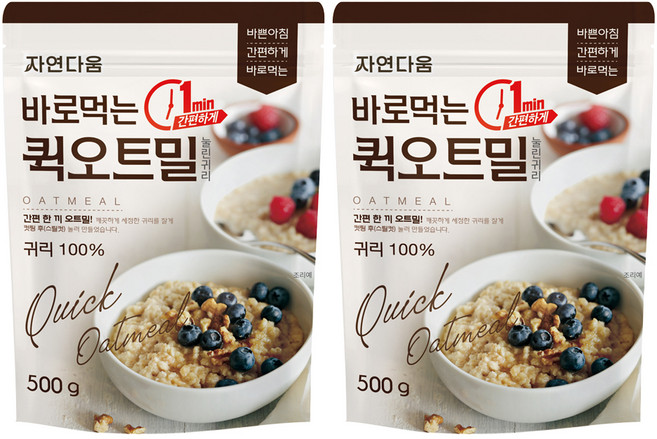 자연다움 바로먹는 퀵 오트밀, 500g, 2개