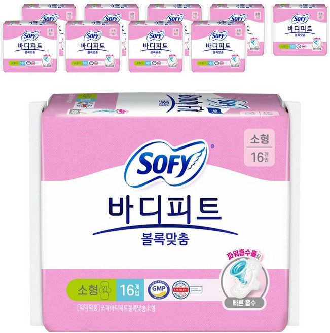 바디피트 볼록맞춤 생리대 날개형, 소형, 16개입, 10개