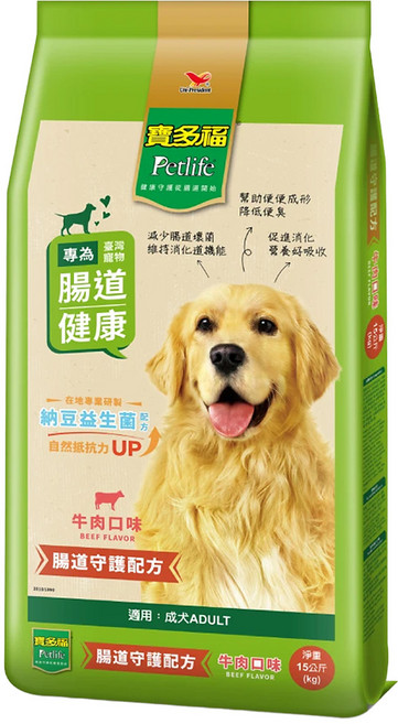 Petlife 寶多福 成犬專用 美食犬餐 乾飼料, 牛肉, 15kg, 1袋