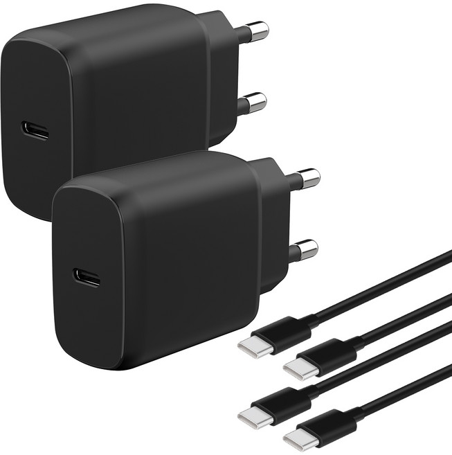 홈플래닛 25W PPS PD 3.0 초고속 충전기 + CtoC 케이블 1.2m, 블랙, 2개