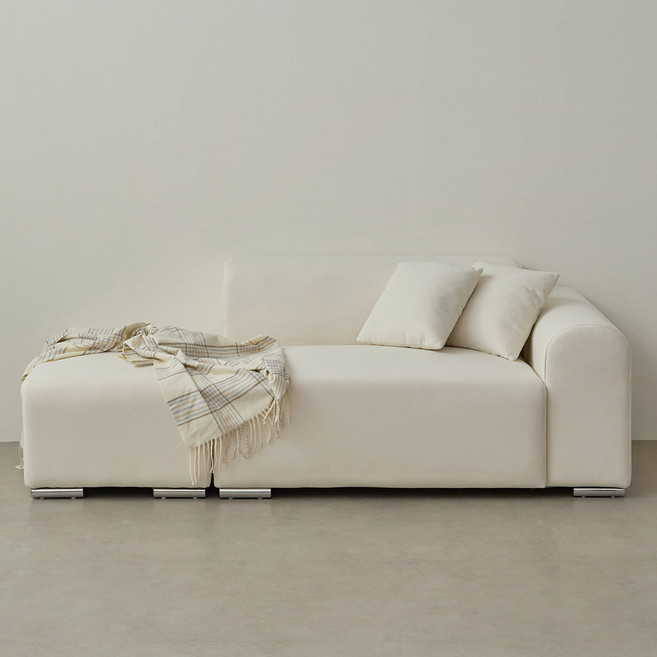 퍼리든 뮤즈 패브릭 2인용 소파 팔걸이 좌형 + 쿠션 2p + 스툴 방문설치, 아이보리