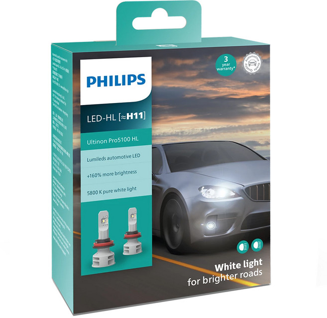 PHILIPS 飛利浦 台灣公司貨 Ultinon Pro5100全新銳鑽光LED頭燈第二代2入組 5800K+160%, H11, 1套