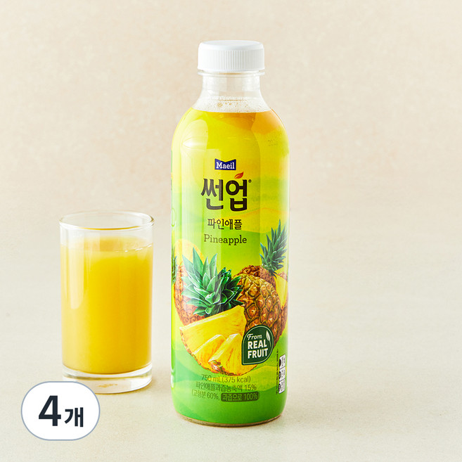 썬업 파인애플 주스, 750ml, 4개