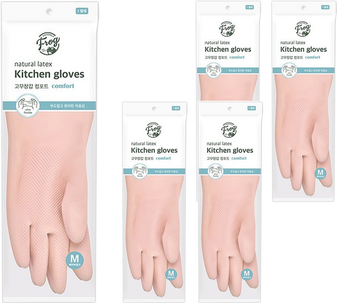 SINCERELY Frog 橡膠手套, 嫩粉色, 中(M), 5組