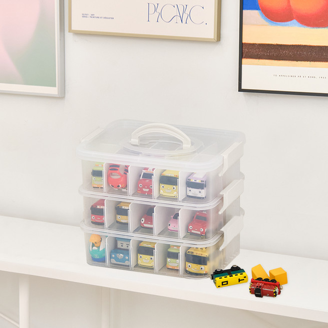 플라팜 레고 장난감 정리함 1호 3단 + 칸막이 풀세트, 아이보리, 1세트