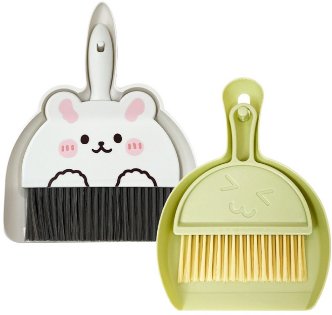 데일드 캐릭터 미니 빗자루 + 쓰레받이 2종 세트, 토끼, 심플그린, 1세트