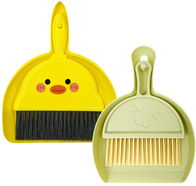 데일드 캐릭터 미니 빗자루 + 쓰레받이 2종 세트, 병아리, 심플그린, 1세트